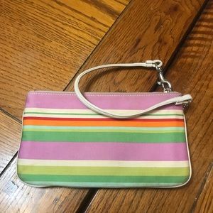 Stripped coach wristlet with spring colors